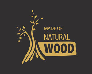 An unusual vector hand-drawn logo for the production of wood products