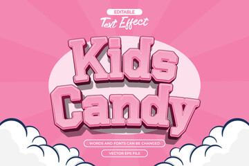 Kids candy editable text effect with pink cartoon text style and with cloud decoration