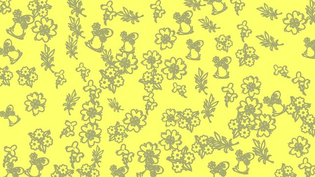 Yellow background featuring floral motifs and plant silhouettes. Perfect for spring and naturethemed designs, invitations, and creative projects.