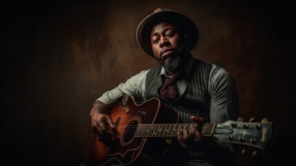 Obraz premium Man playing acoustic guitar in studio musician