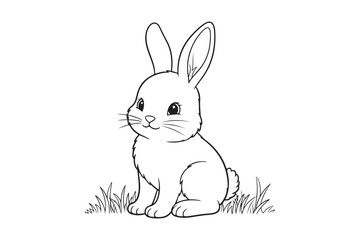 Obraz premium Rabbit Coloring Page Vector Illustration, Easy Bunny Line Art Design, Rabbit outline line art vector 