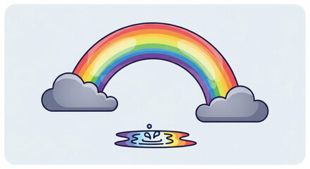 Fototapeta premium Colorful rainbow with clouds and puddle reflection on gray background symbolizing hope and serenity in nature