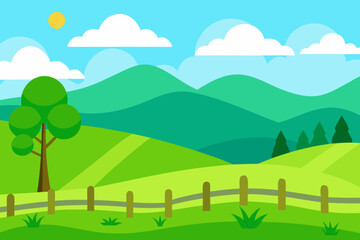 Obraz premium Bright Summer Meadow Flat Vector