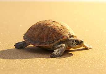 Obraz premium Sea turtle walking on sandy beach