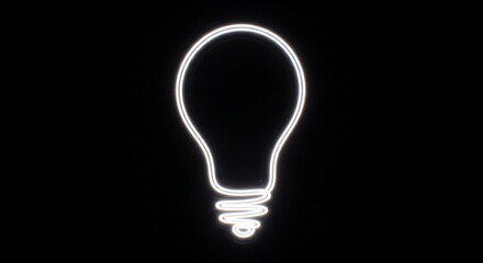 A glowing neon outline of a light bulb, a perfect minimalist and modern icon for ideas, innovation, and creative thinking