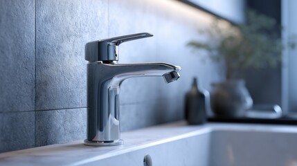 Modern faucet close up in a bathroom