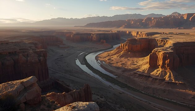Hingol National Park Desert Landscape with Rock Formations and Hingol River, Pakistan