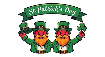 Two Leprechauns Celebrating St Patricks Day cartoon