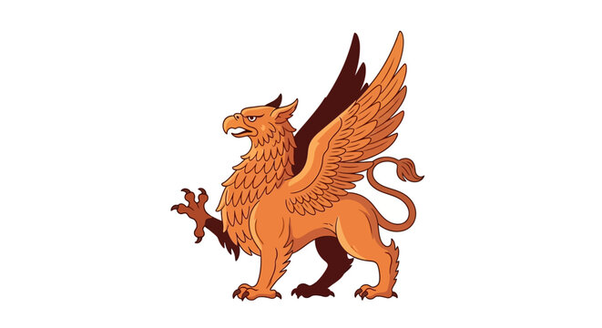 Illustrated Mythical Griffin with Wings on White Background