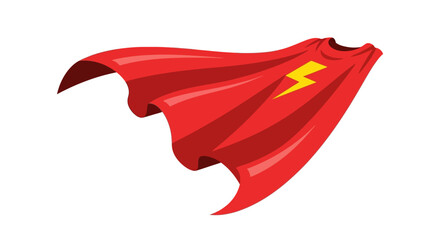 Red superhero cape with lightning bolt emblem isolated on white © Rohim