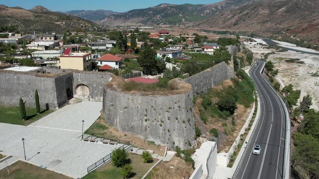 Historic castle of Ali Pasha, Tepelena, drone shot