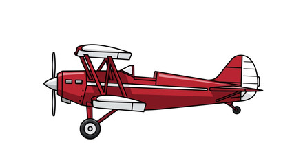 Red vintage biplane illustration with white accents on a white background © Rohim