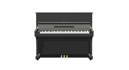 Realistic black upright piano isolated on white background