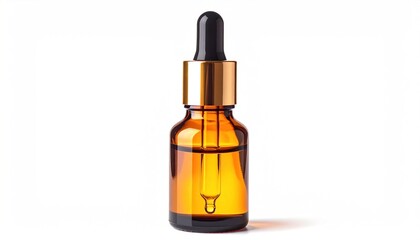 Amber Glass Dropper Bottle with Golden Cap and Essential Oil.