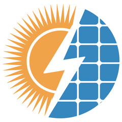 Modern energy innovation logo with solar panel and lightning bolt