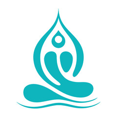 Minimalist meditation symbol with lotus flower and water waves