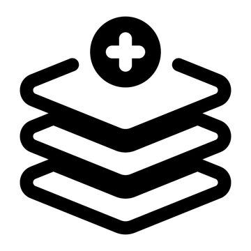 A glyph style icon representing add layer