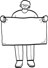 cartoon man holding big blank paper.