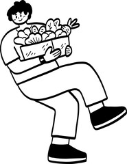 cartoon man carrying vegetable box.