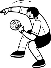 cartoon man playing basketball.