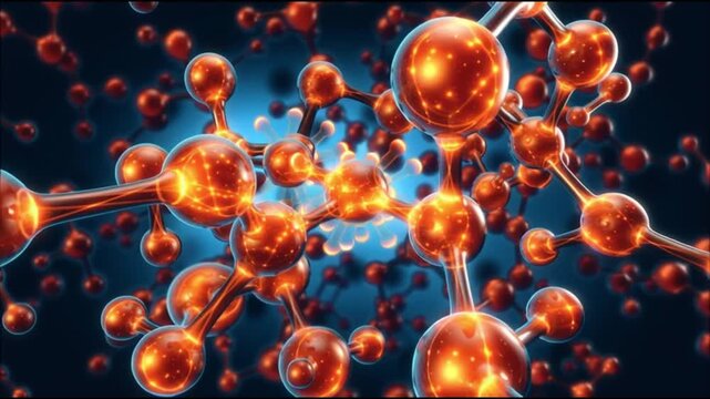 Coenzyme Q10. CoQ10 coenzyme energy. CoQ10 mitochondrial. CoQ10 cellular bioenergetic. Abstract representation of molecules with glowing effects.