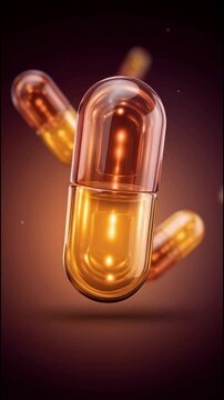 Coenzyme Q10. CoQ10 coenzyme energy. CoQ10 mitochondrial. CoQ10 cellular bioenergetic. Floating orange capsules on a dark gradient background.