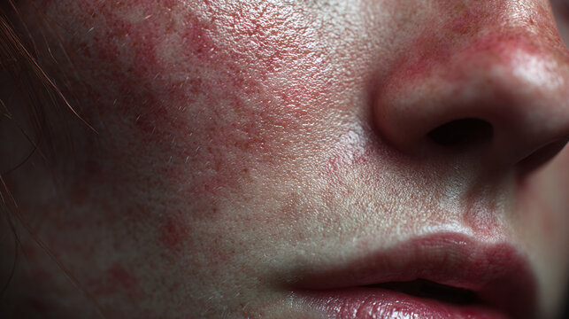 The intricate detail of facial skin, showing signs of dermatological condition. The skin's texture is emphasized in this close-up view. 