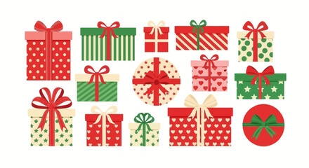 Collection of Festive Gift Boxes with Ribbons and Bows for Holidays and Celebrations © ayu