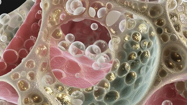 Advanced skin tissue bioprinting visualization, multi-layer epidermal structure, translucent biological textures, high realism, professional biotech imagery