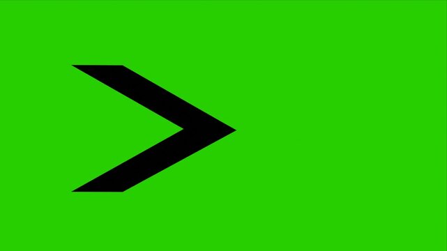 Black arrow pointing to the right side، Black arrow sign on green background, animation of arrows on green screen, loop animation