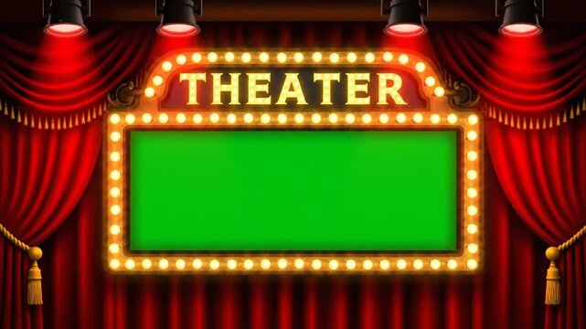 Theater Stage with Red Curtains and Bright Lights Ready for Performance or Event