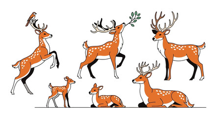 Obraz premium Collection of Stylized Deer and Fawn Illustrations in Various Poses on White