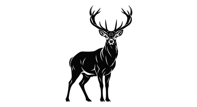 Majestic Stag with Large Antlers Standing Proudly, Vector Silhouette Art