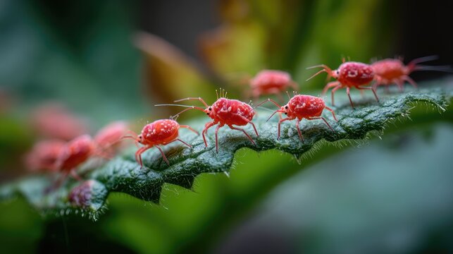 Plant Pathology Concept: Red Spider Mite Colony Damaging Foliage Tissue