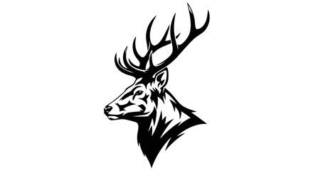Majestic Stag Head Silhouette with Antlers in Dynamic Black and White Profile