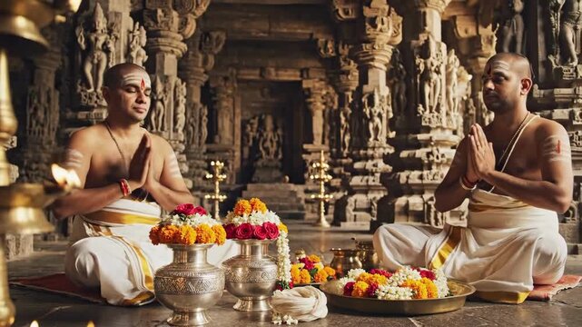 Devotional Rituals Celebrating Akshaya Tritiya and Parashurama Jayanti in a Sacred Temple Setting with Priests and Traditional Offerings