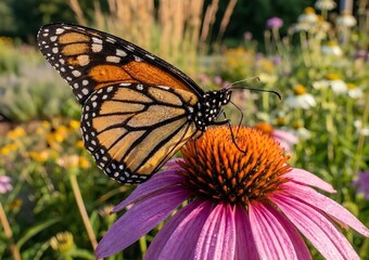 Obraz premium Make a realistic drawing of a butterfly perched on a flower.