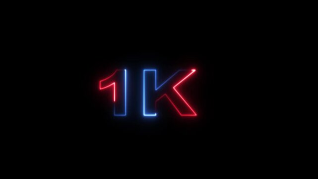 Neon number 1k text outline animation on black background.