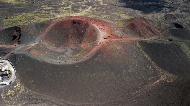 Aerial Drone Flyover of Silvestri Craters Nature Preserve on Mount Etna, Italy