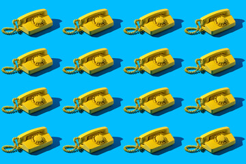 Retro vintage yellow rotary telephone, pattern