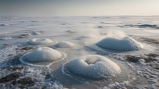 Frozen Methane Fumaroles in Arctic Permafrost.
