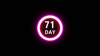 Neon 71 day illustration. Countdown timer number on black background. Calendar counting day. 