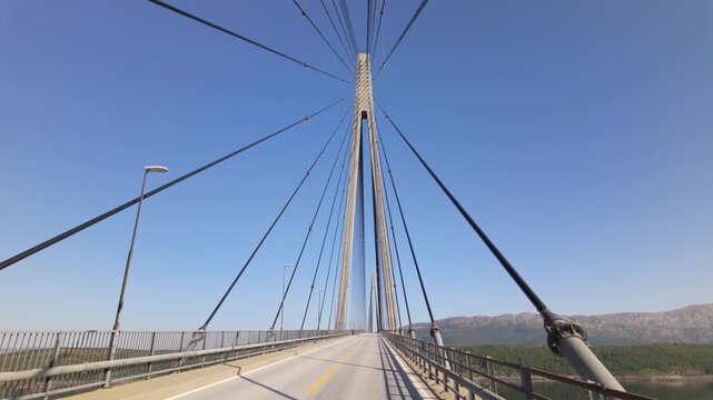 Crossing The Cable-stayed Helgeland Bridge In Nordland County, Norway. POV Shot