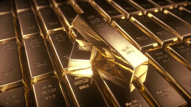 Luxurious and Opulent Stacks of Shiny Gold Bars Precious Metal Investment Reflecting Wealth and Finance with Engraved Details and Purity for Ultimate Value
