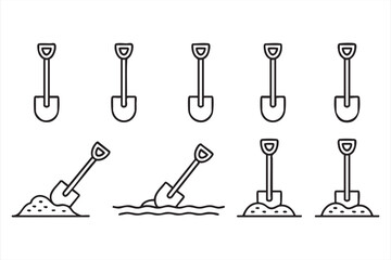 Fototapeta premium Shovel and Digging Tool Icons for Construction and Gardening Design