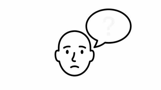 Confused person ponders a difficult question with a thought bubble above their head, feeling uncertain and searching for answers.