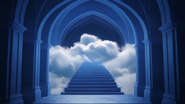 Stairway to Heaven Arched entrance leading to stairs and cloudy sky