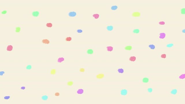 Colorful rainbow polka dots in random pattern on cream background hand drawn style for birthday party and festive celebration