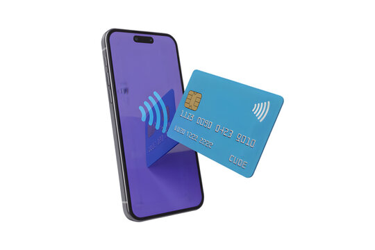 Contactless Mobile Payment Smartphone with Credit Card Isolated on White Background