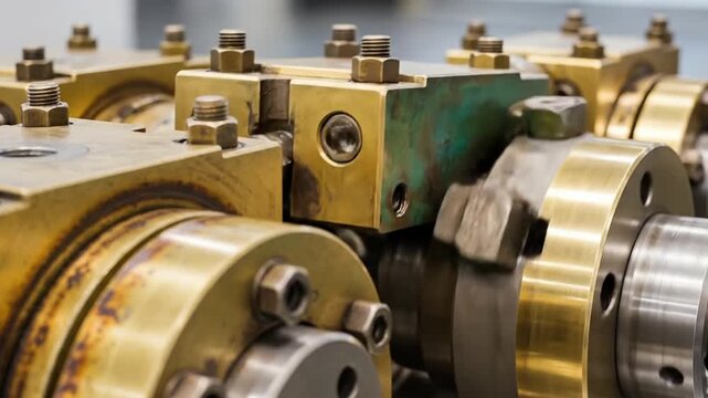 Close up of industrial machinery components metallic texture and details